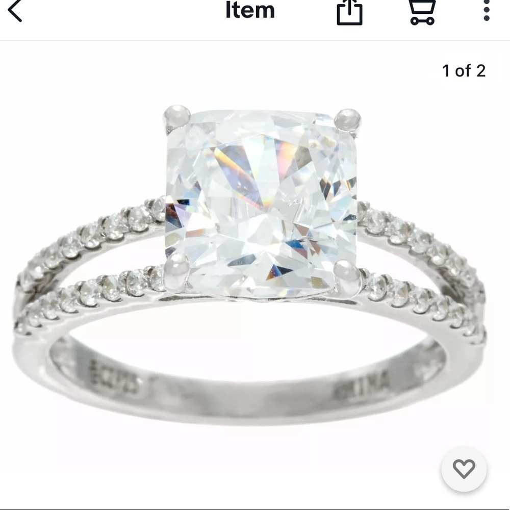 Diamonique 3ct Cushion Cut Solitaire Platinum Ring